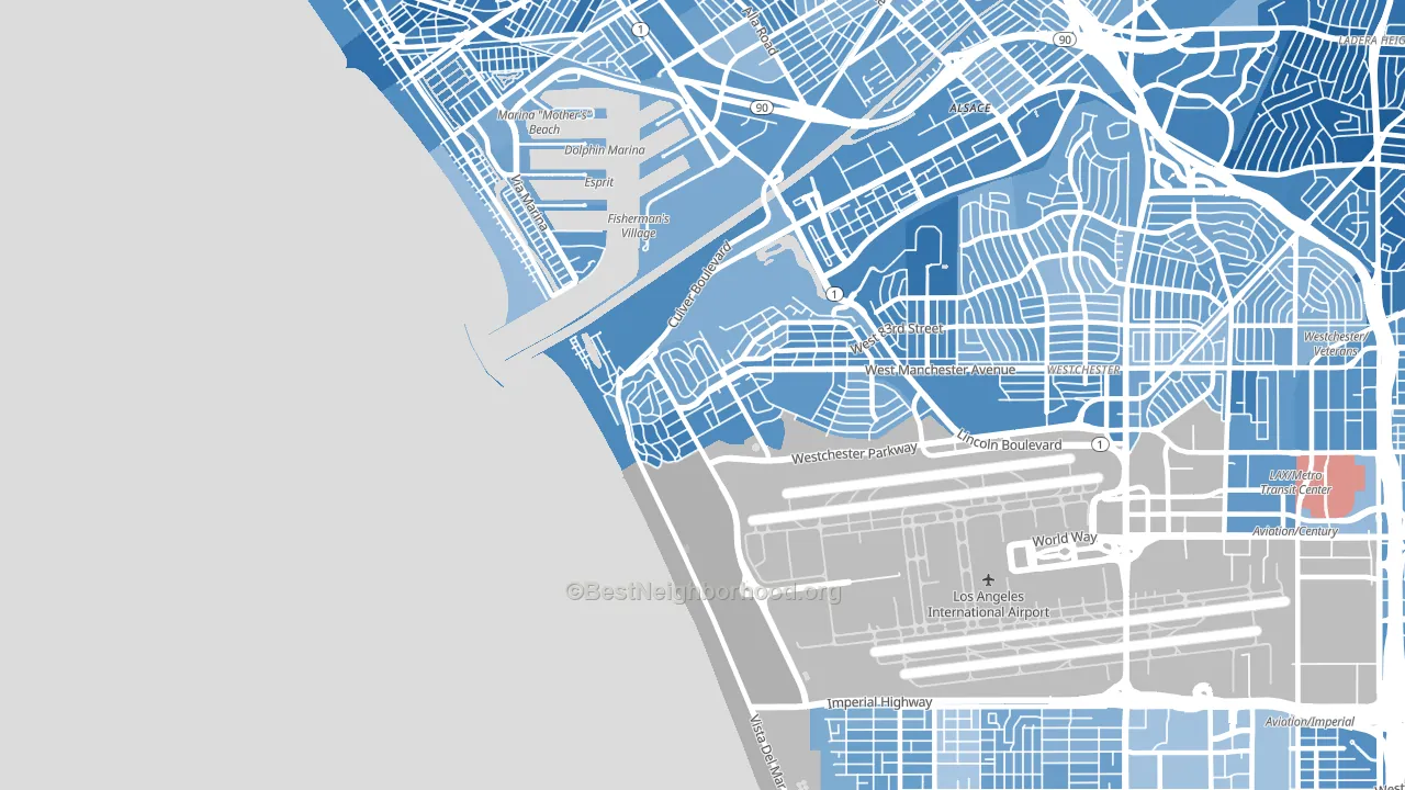 90293, CA block-group political-lean map