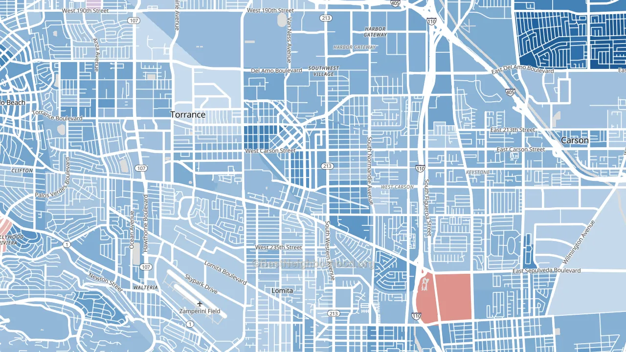 90501, CA block-group political-lean map