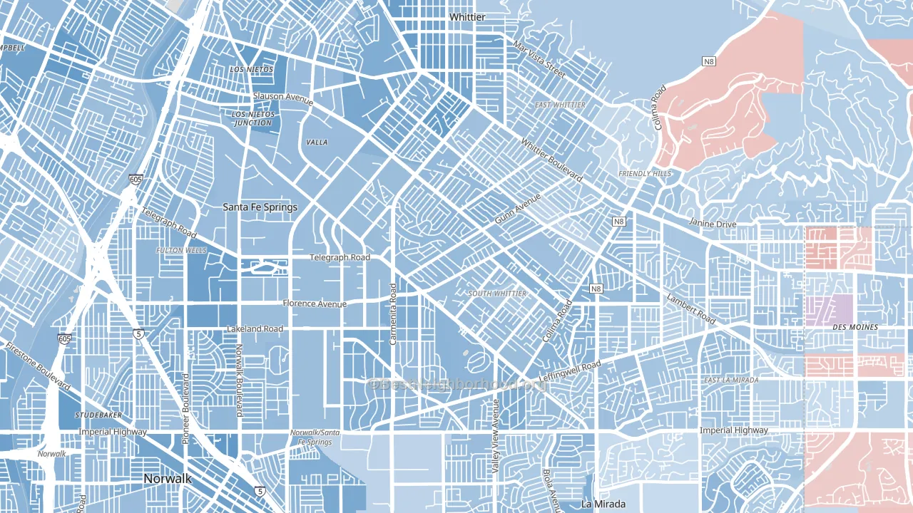 90605, CA block-group political-lean map