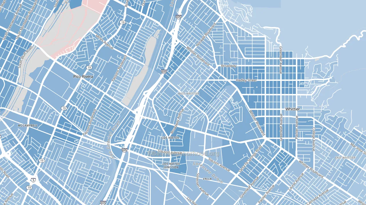 90606, CA block-group political-lean map
