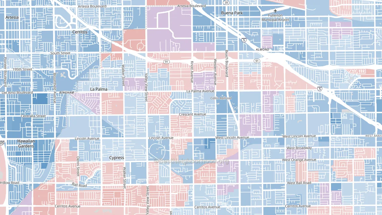 90620, CA block-group political-lean map
