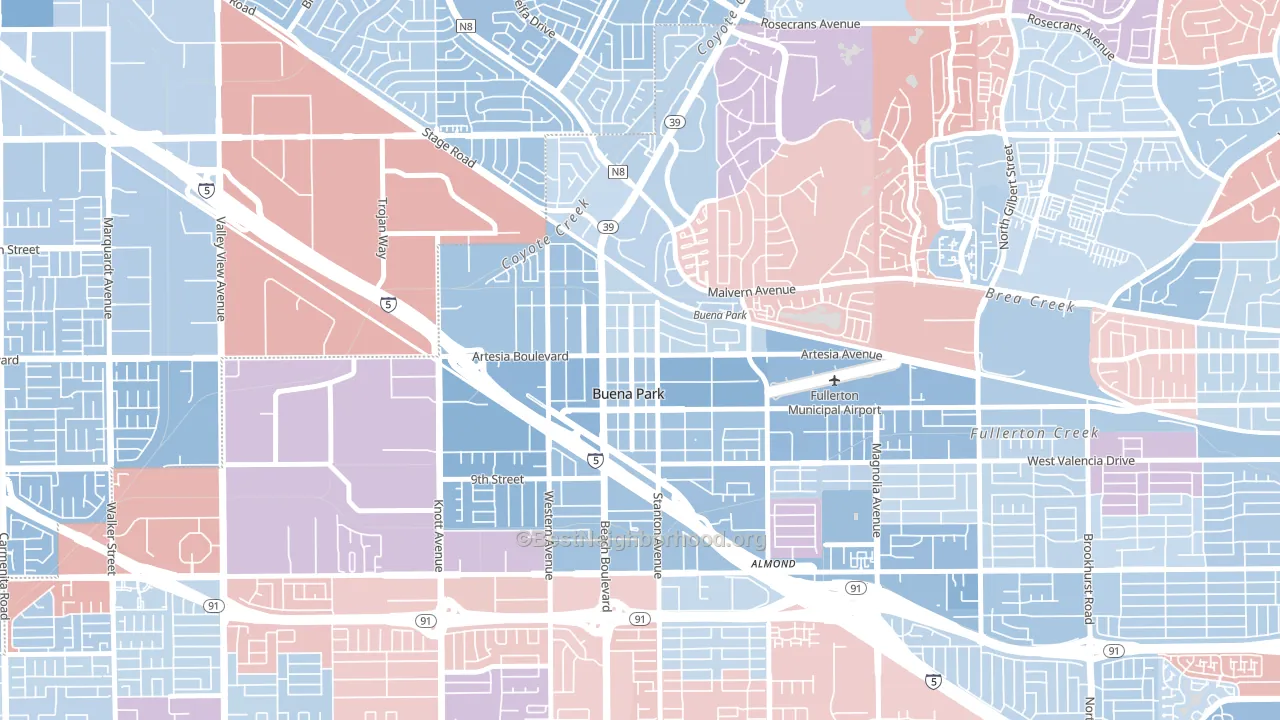 90621, CA block-group political-lean map