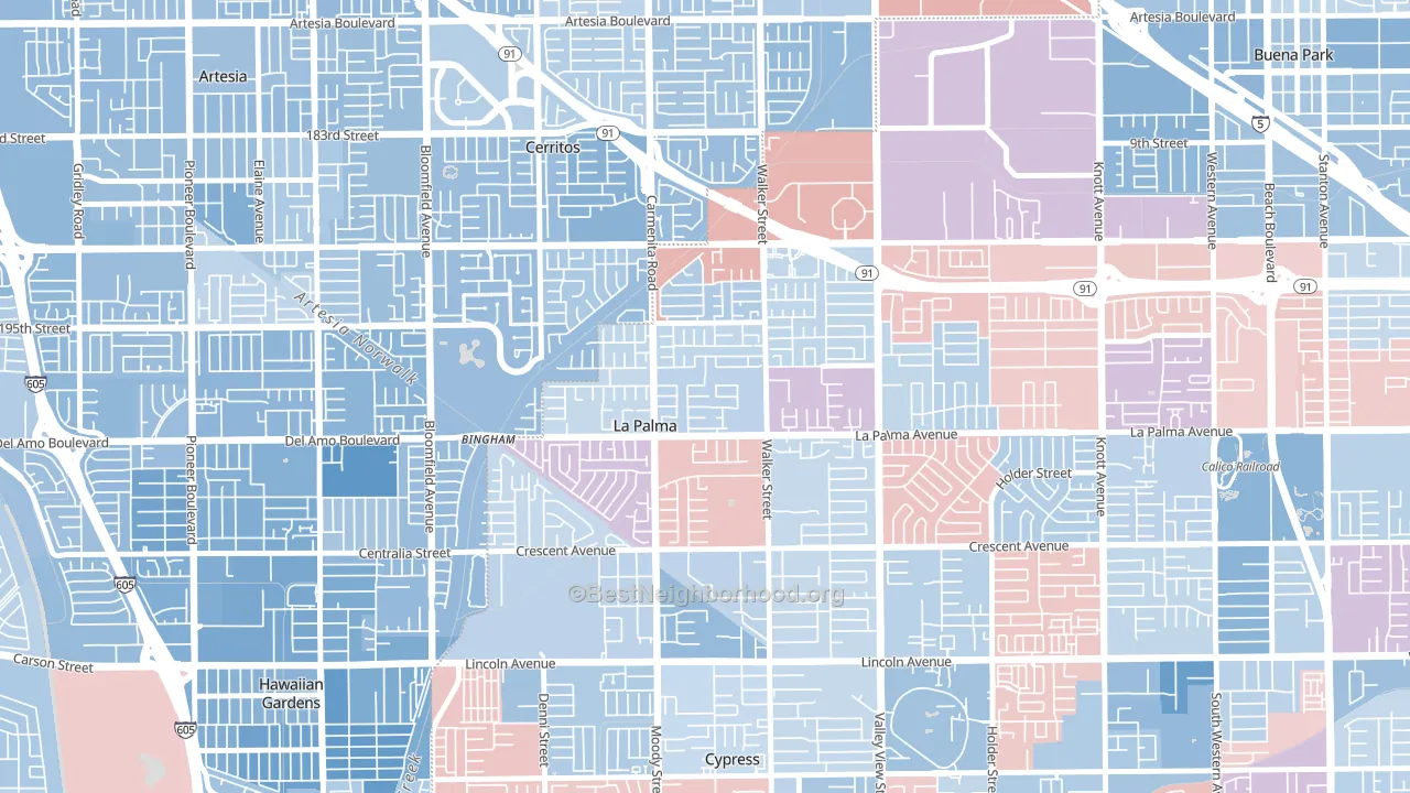 90623, CA block-group political-lean map