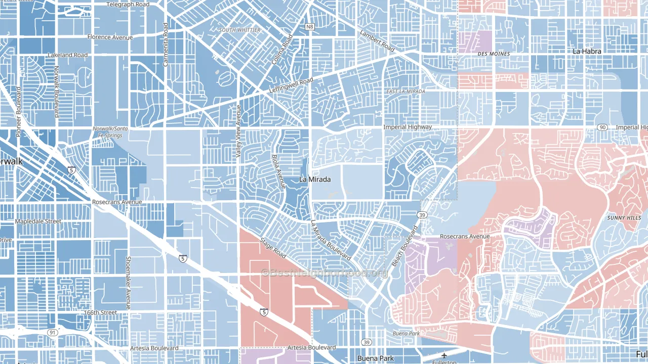 90638, CA block-group political-lean map