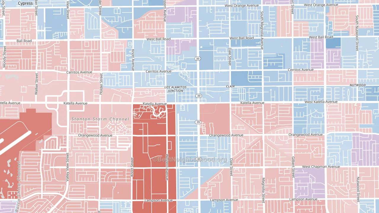 90680, CA block-group political-lean map