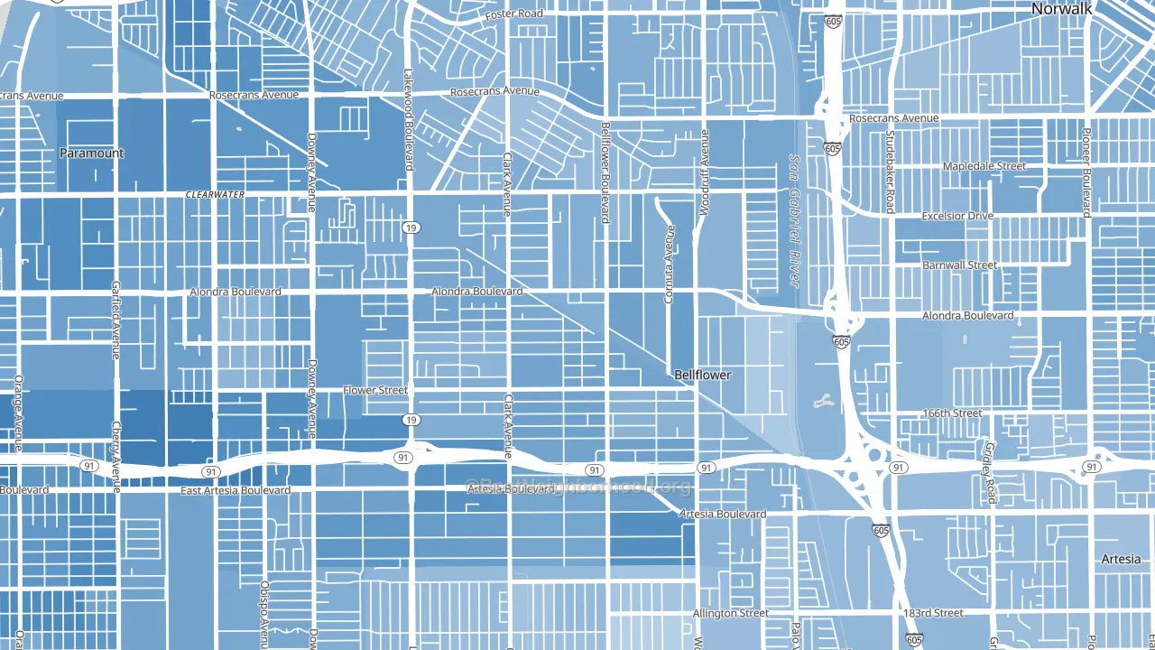 90706, CA block-group political-lean map