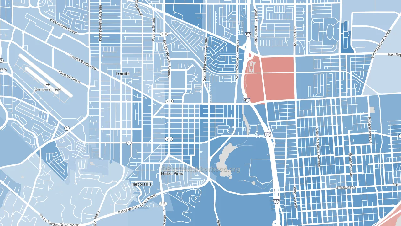 90710, CA block-group political-lean map