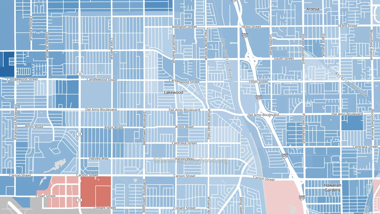 90713, CA block-group political-lean map
