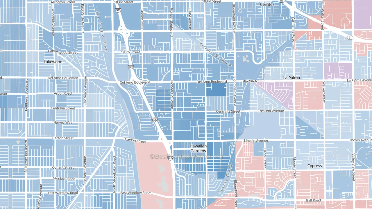 90715, CA block-group political-lean map