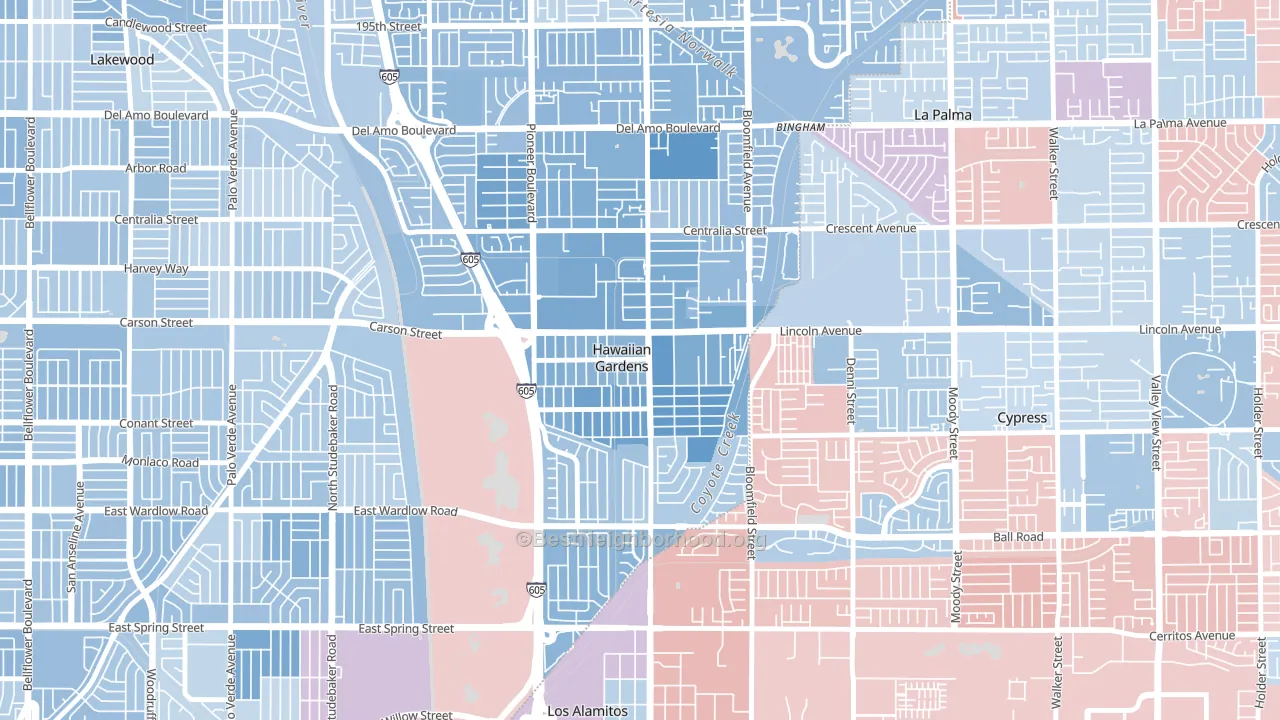90716, CA block-group political-lean map