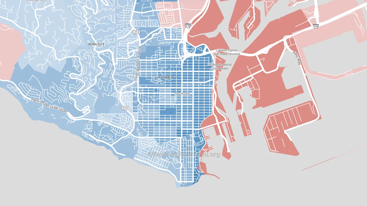 90731, CA block-group political-lean map