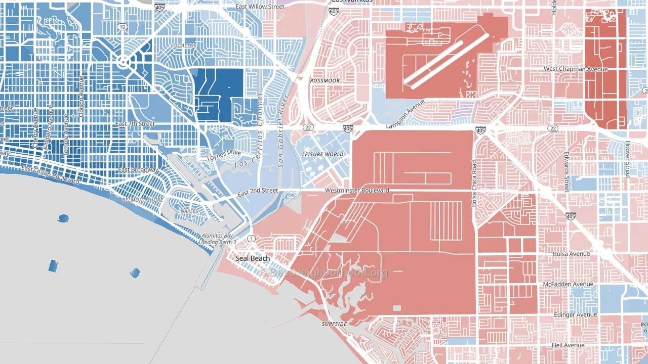 90740, CA block-group political-lean map