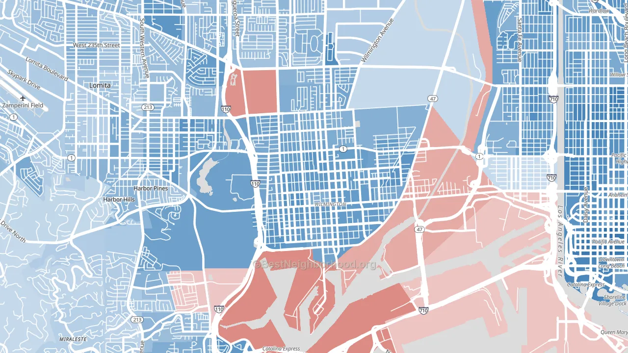90744, CA block-group political-lean map