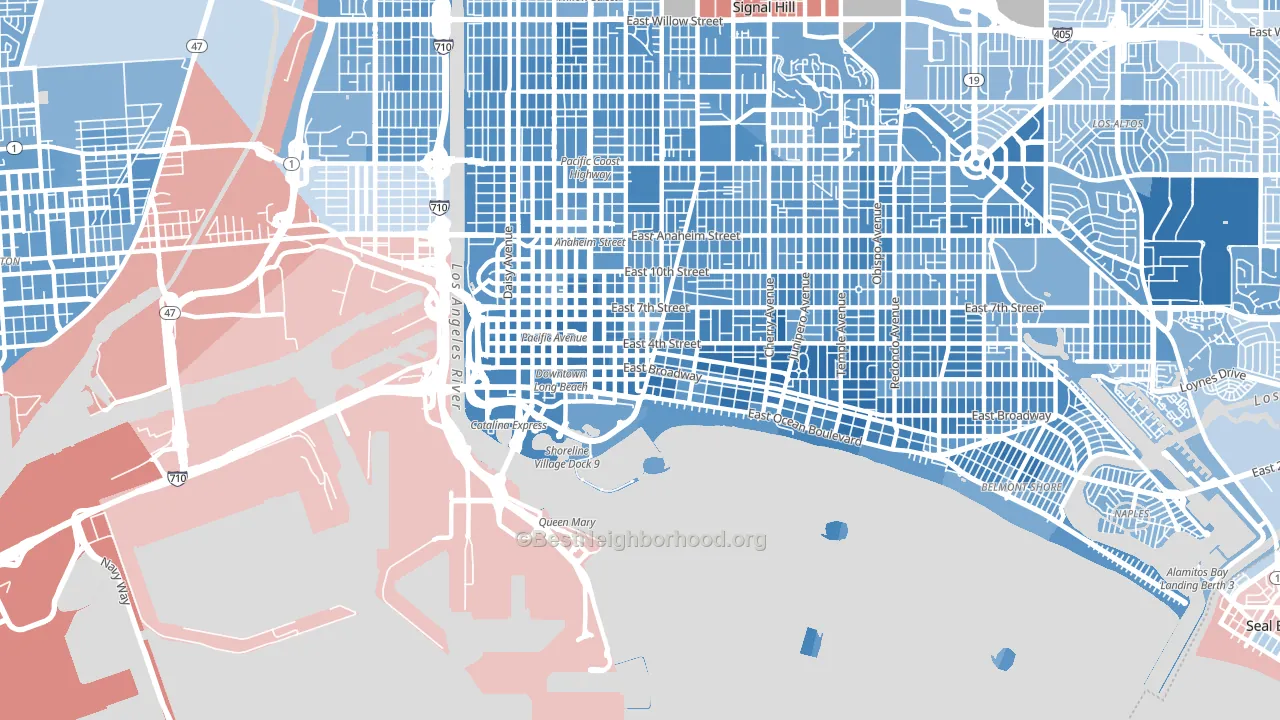 90802, CA block-group political-lean map