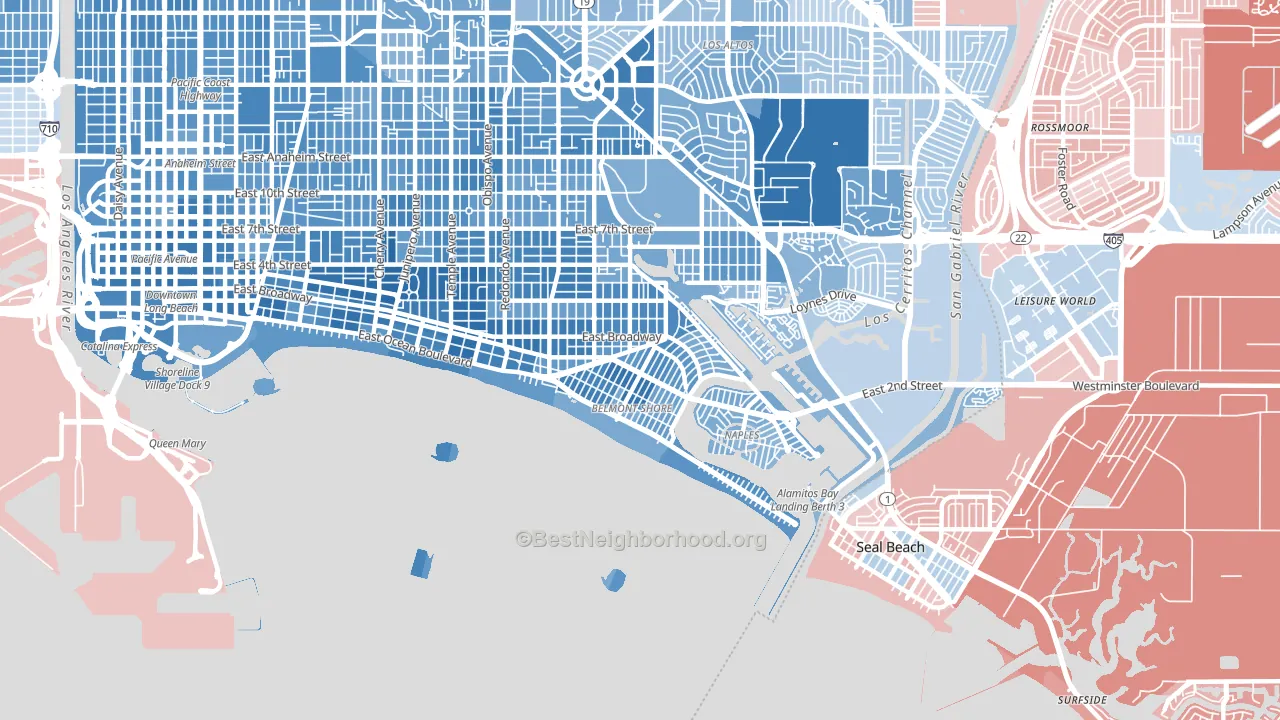 90803, CA block-group political-lean map