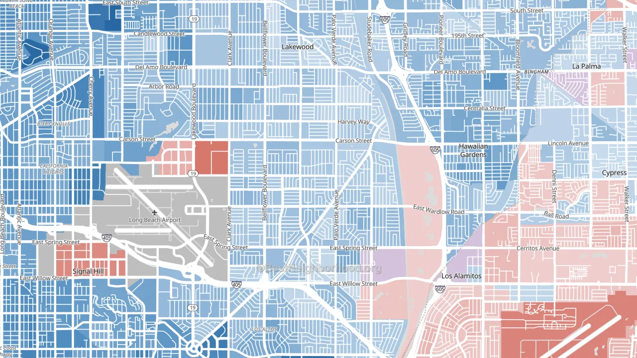 90808, CA block-group political-lean map