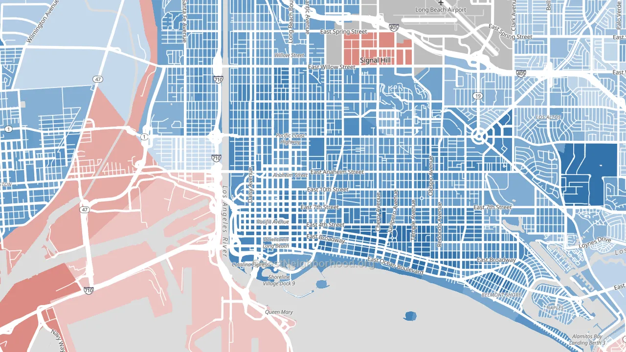 90813, CA block-group political-lean map