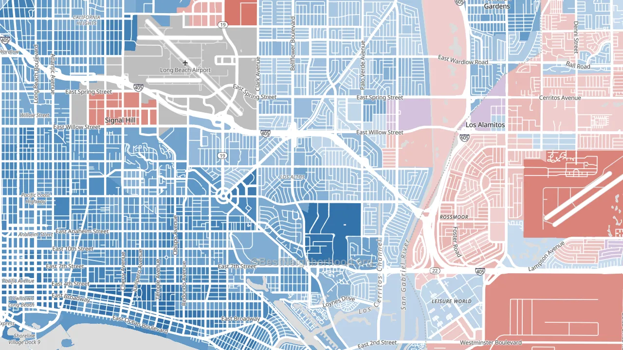 90815, CA block-group political-lean map
