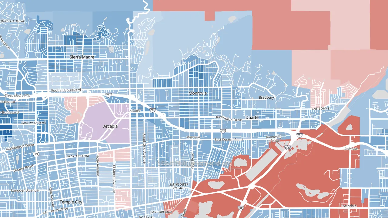 91016, CA block-group political-lean map