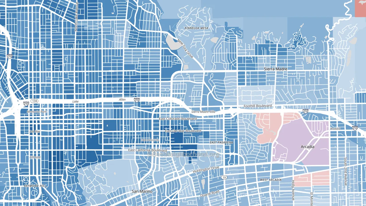 91107, CA block-group political-lean map