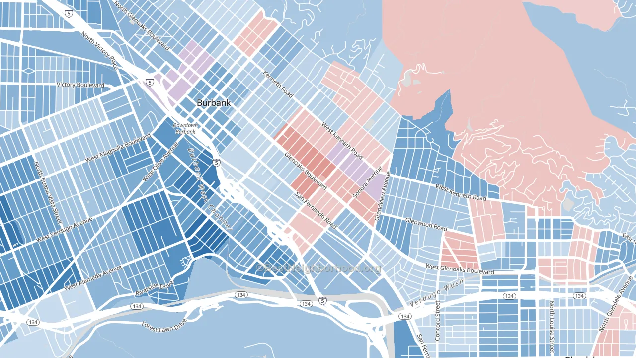 91201, CA block-group political-lean map