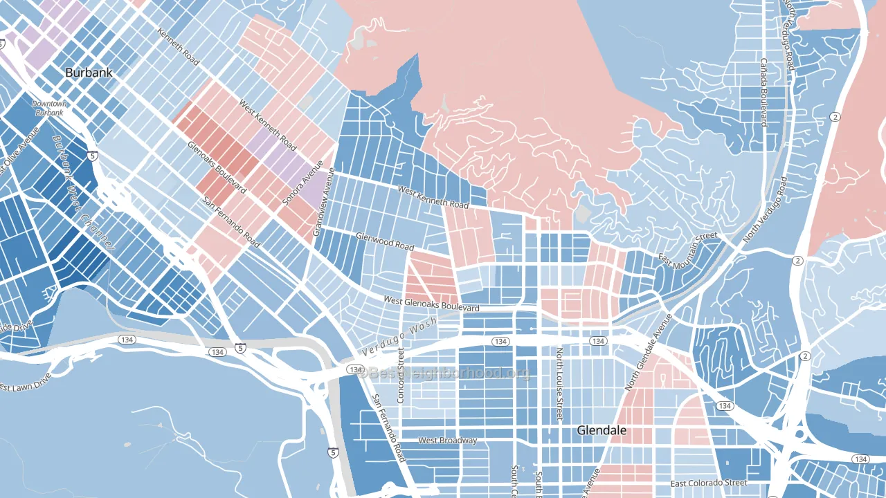 91202, CA block-group political-lean map