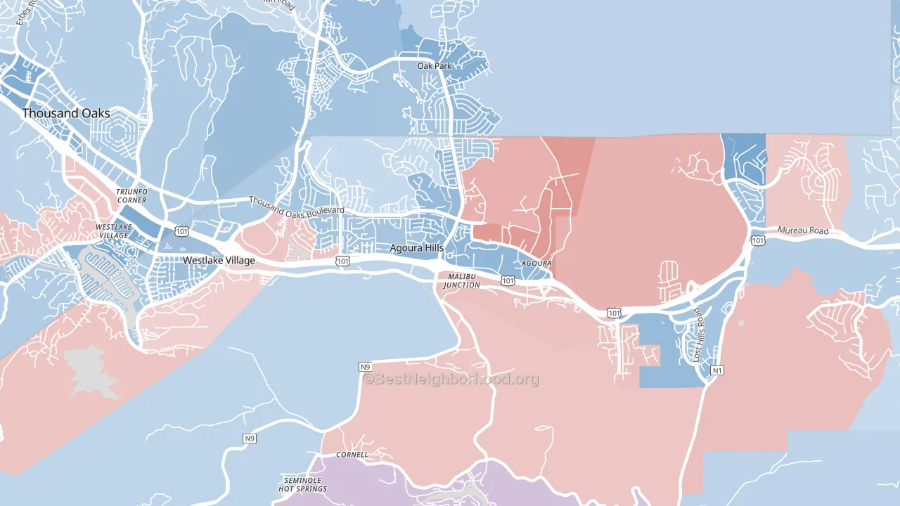91301, CA block-group political-lean map