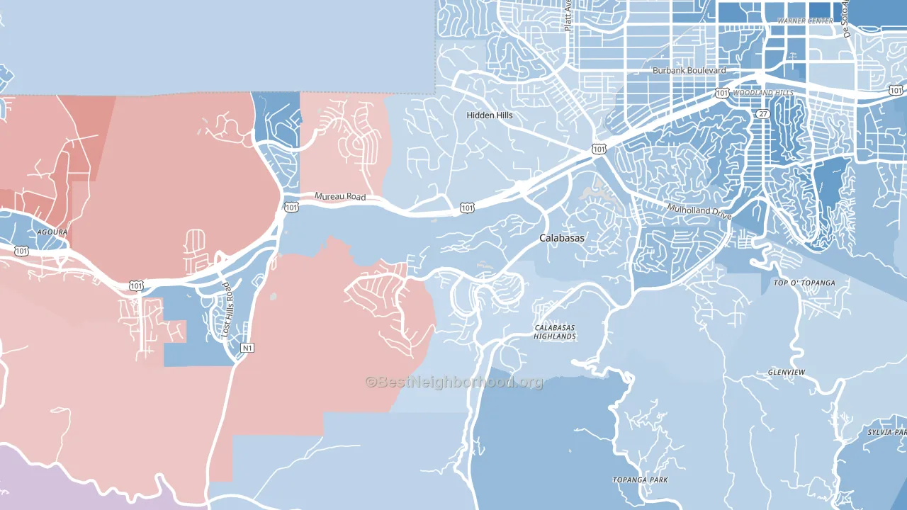 91302, CA block-group political-lean map