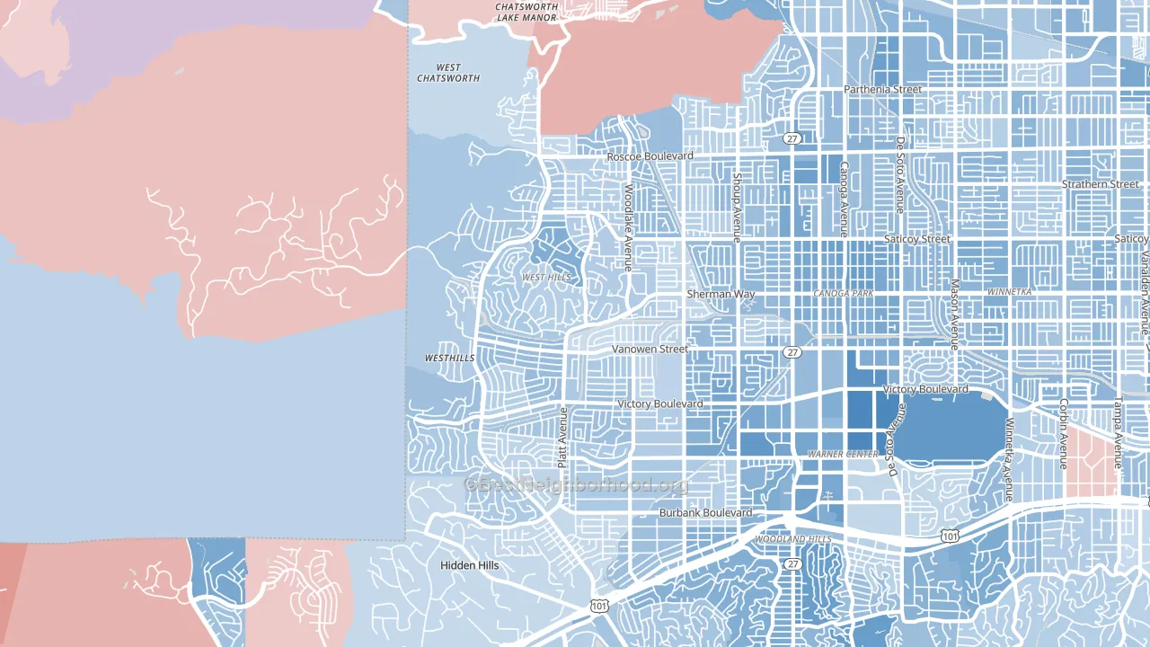 91307, CA block-group political-lean map
