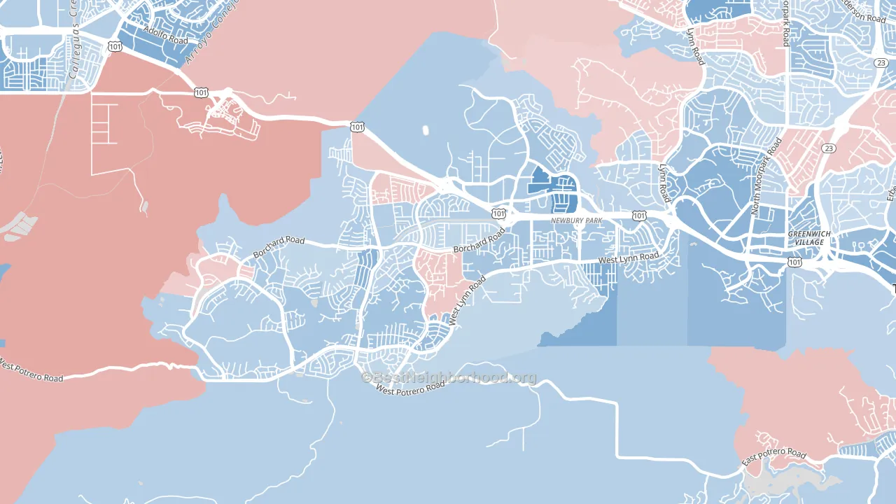 91320, CA block-group political-lean map