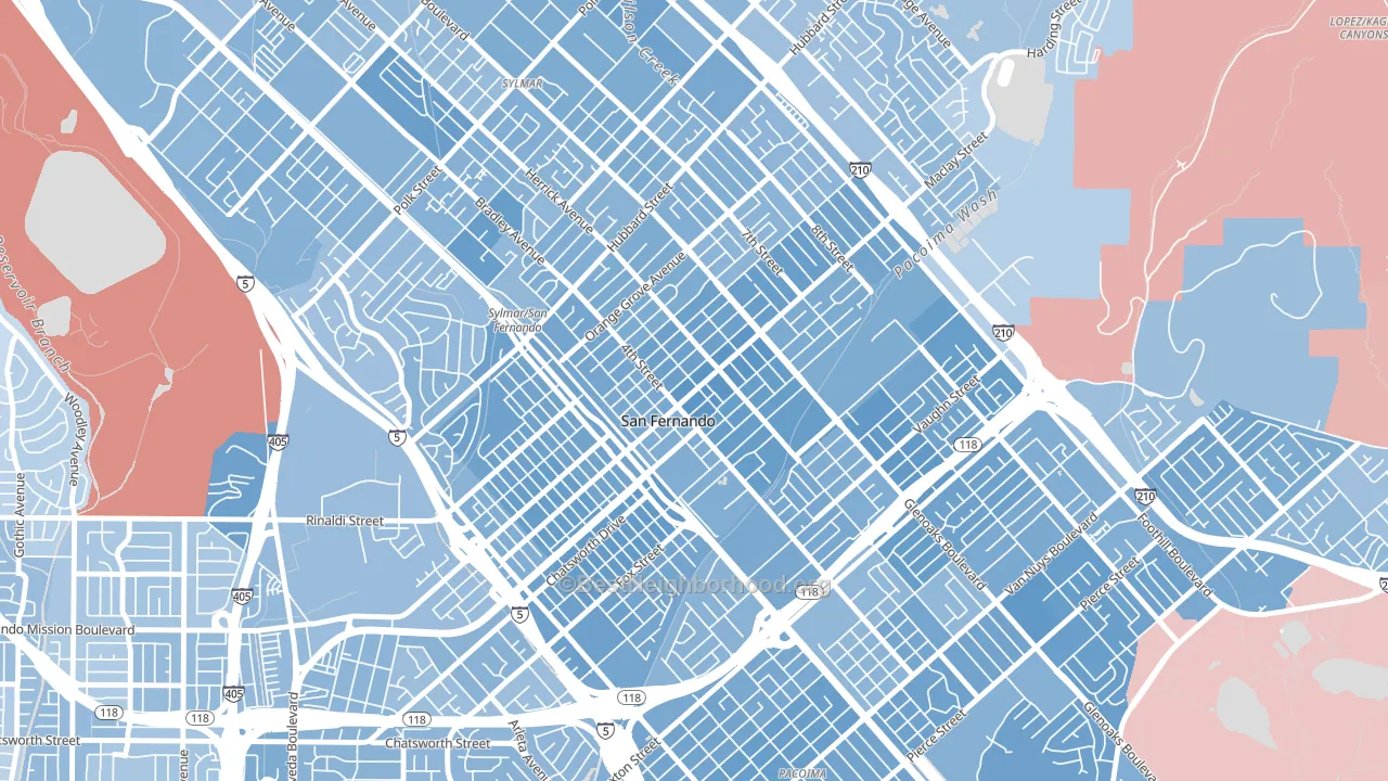 91340, CA block-group political-lean map