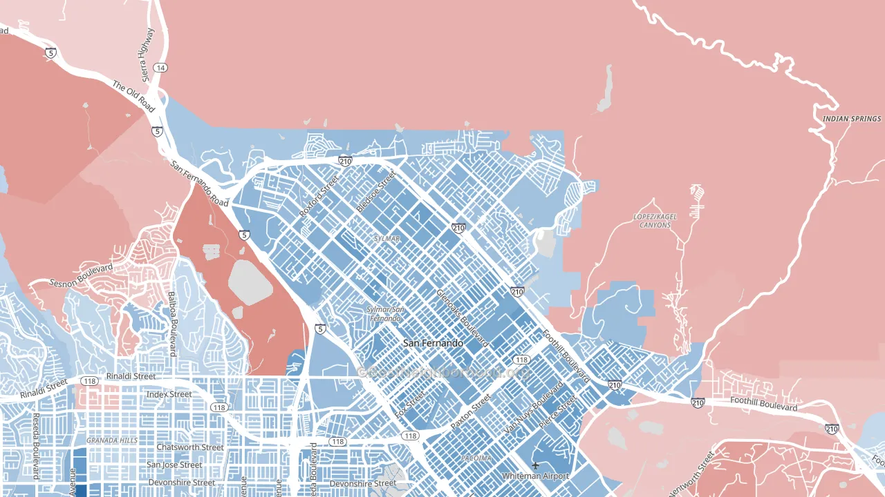 91342, CA block-group political-lean map