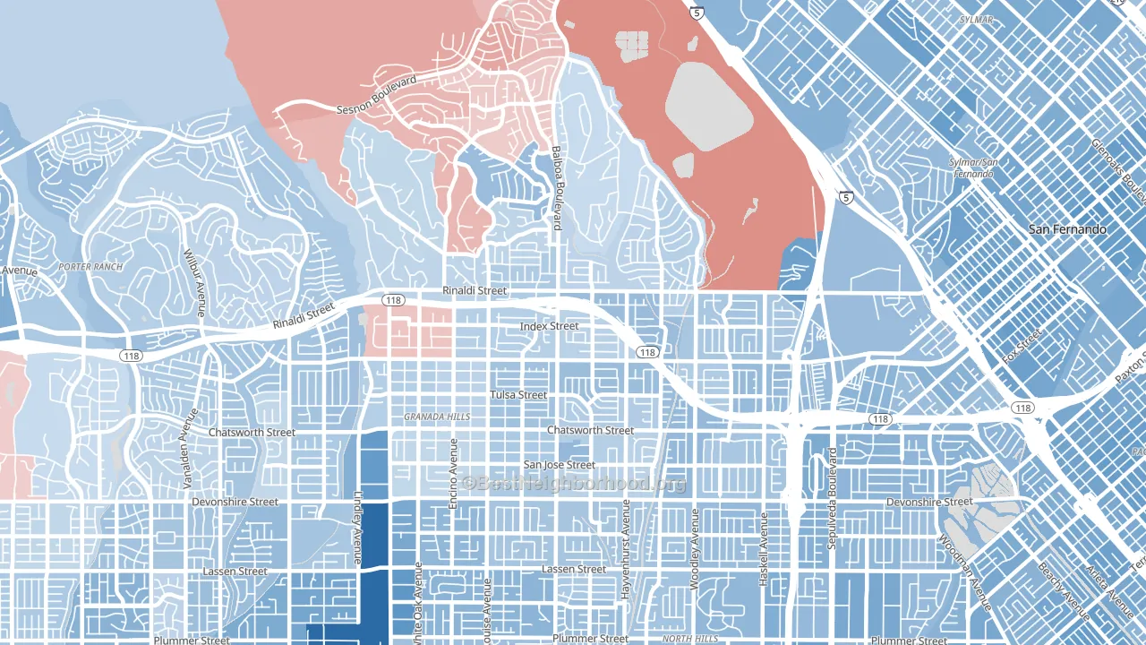 91344, CA block-group political-lean map