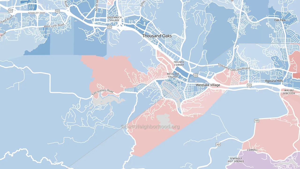 91361, CA block-group political-lean map
