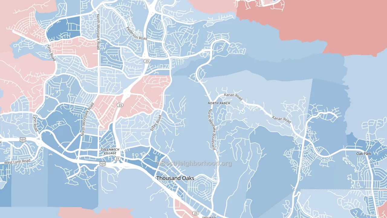 91362, CA block-group political-lean map