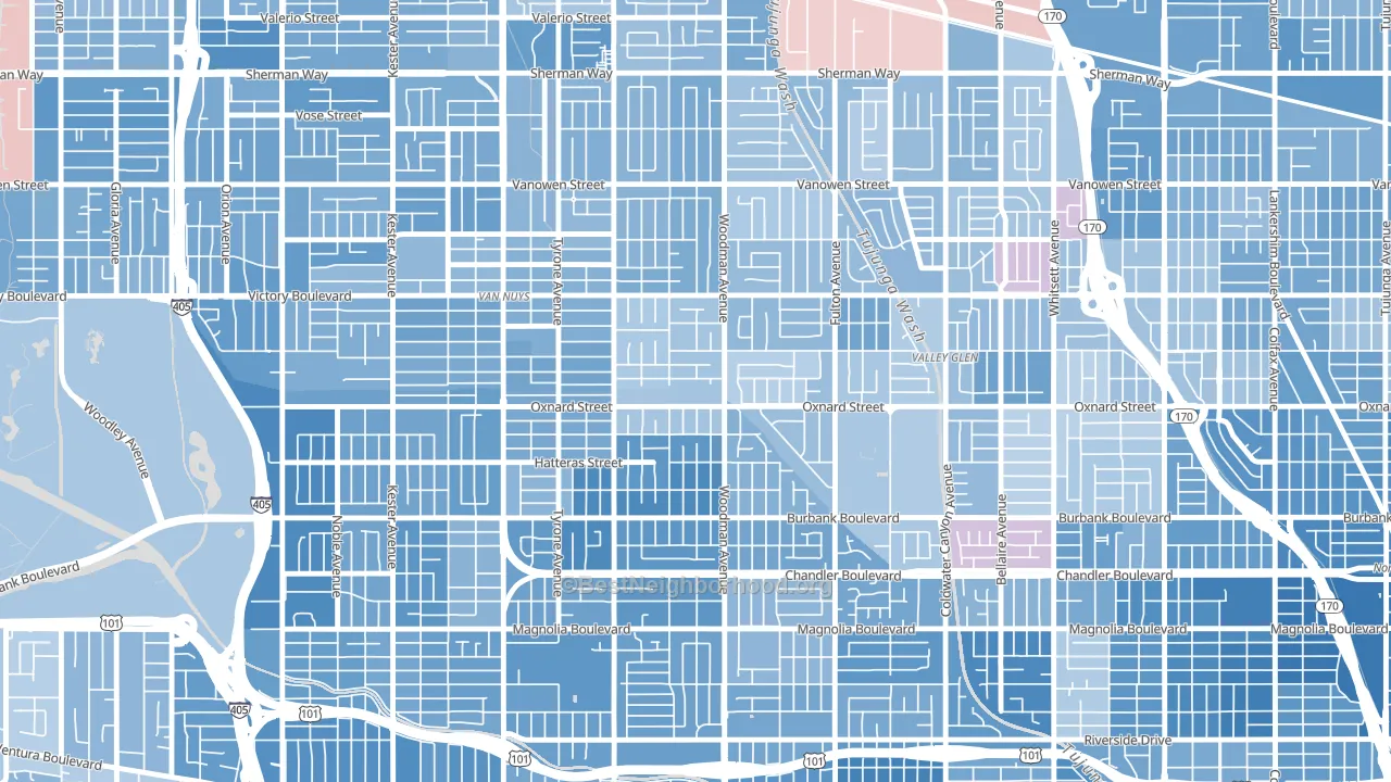 91401, CA block-group political-lean map