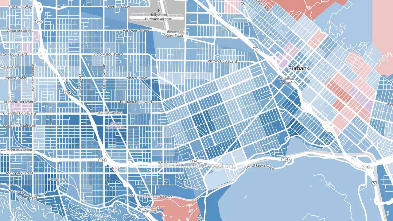 91505, CA block-group political-lean map