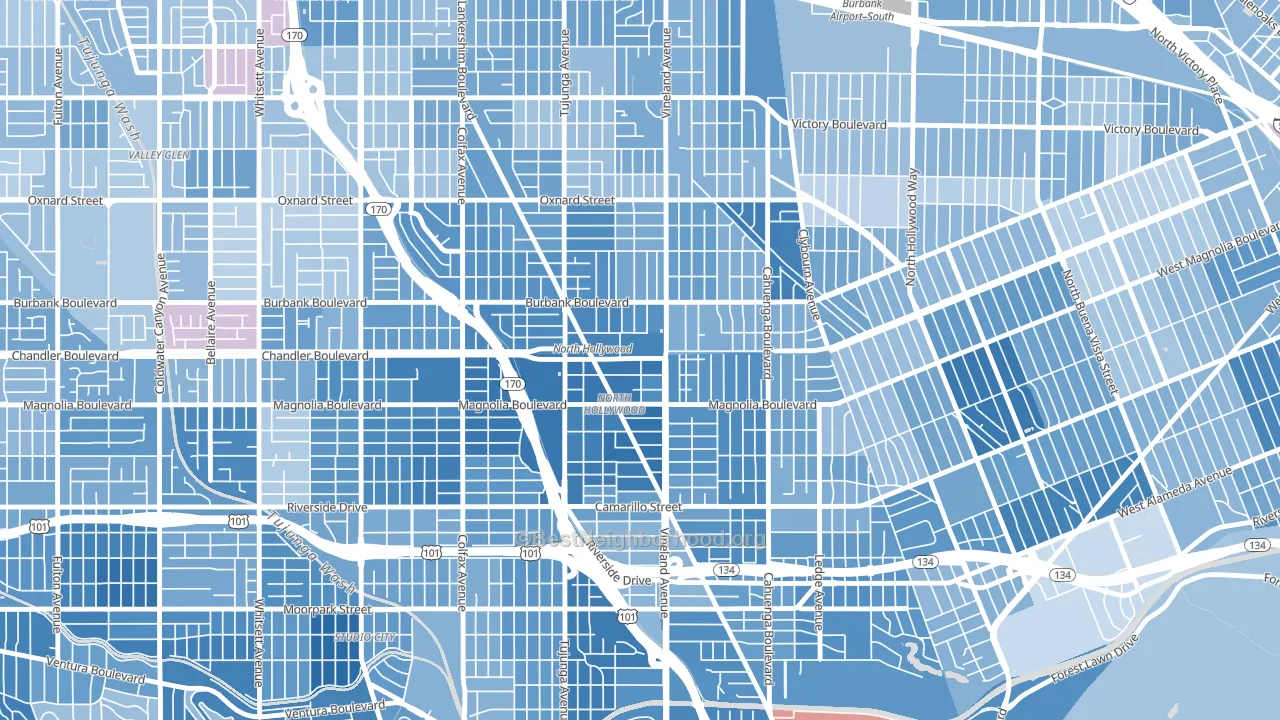 91601, CA block-group political-lean map
