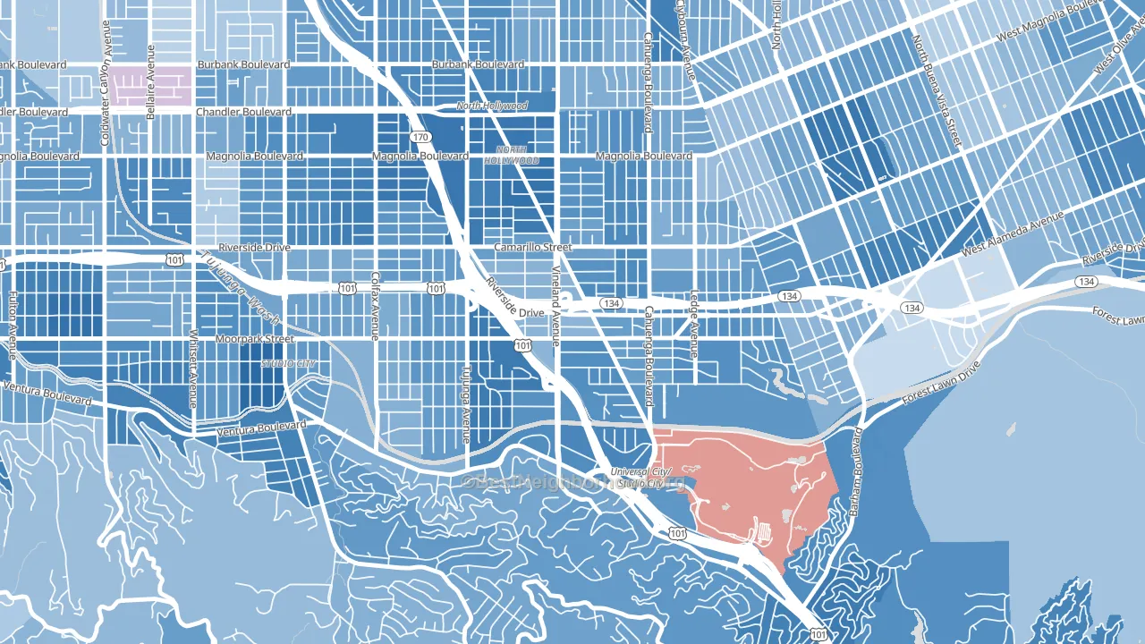 91602, CA block-group political-lean map
