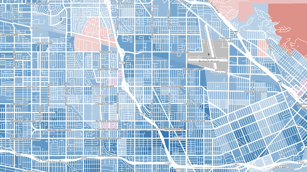 91606, CA block-group political-lean map