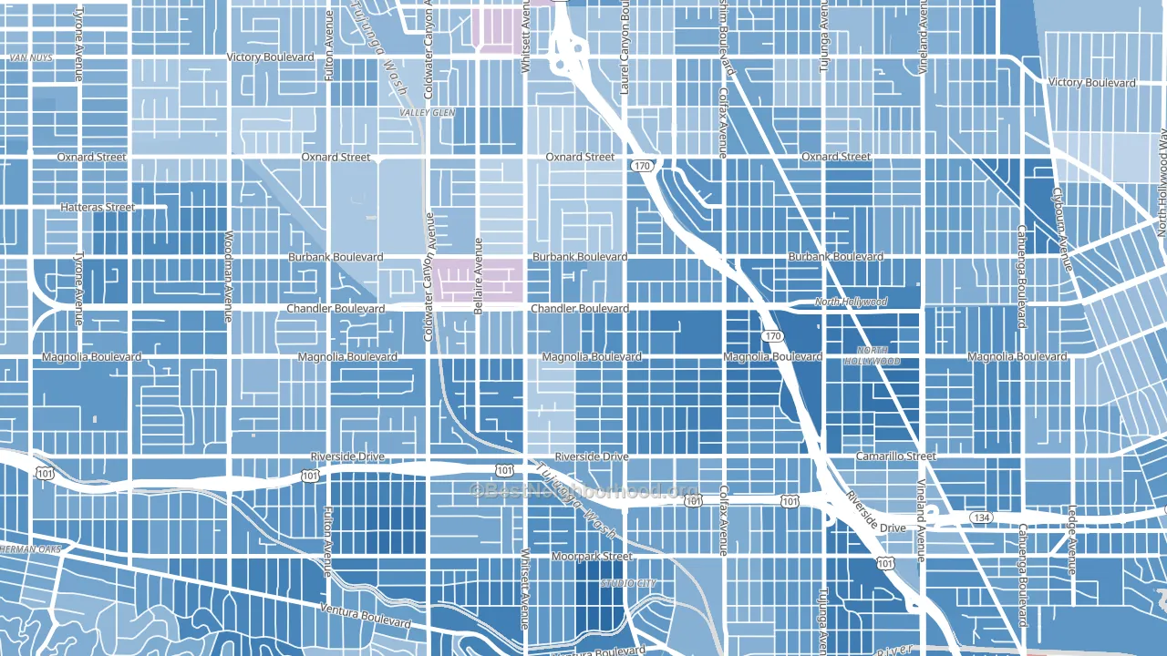 91607, CA block-group political-lean map
