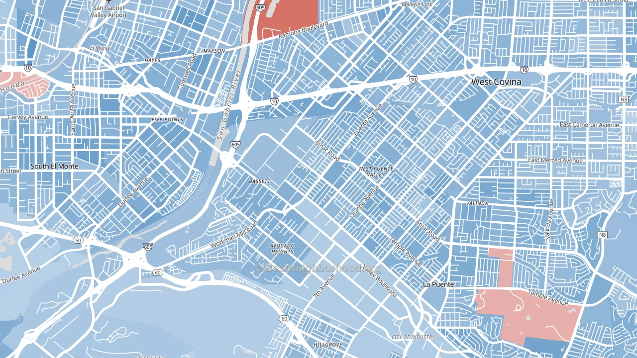 91746, CA block-group political-lean map