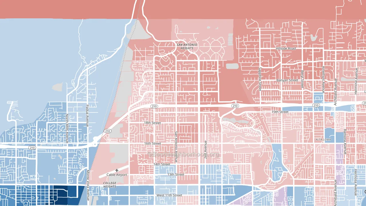 91784, CA block-group political-lean map