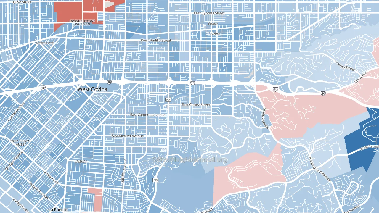 91791, CA block-group political-lean map