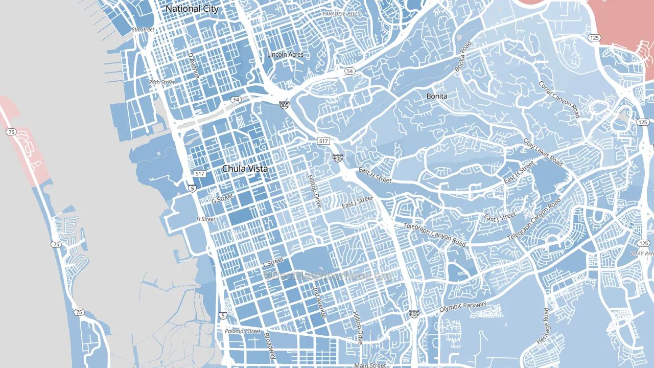 91910, CA block-group political-lean map