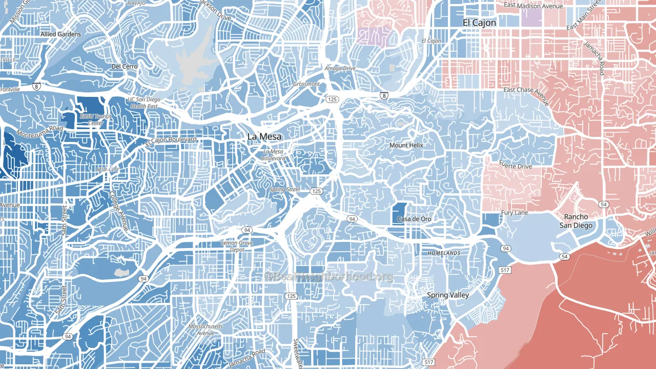 91941, CA block-group political-lean map