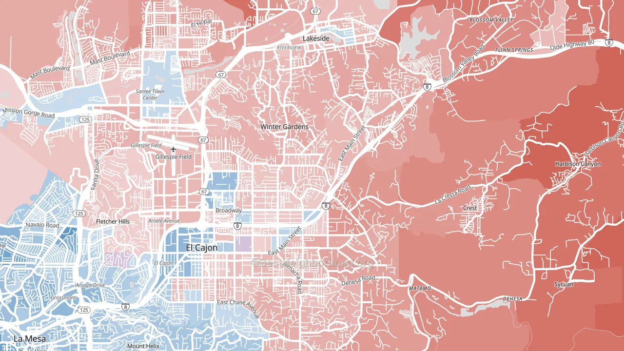 92021, CA block-group political-lean map