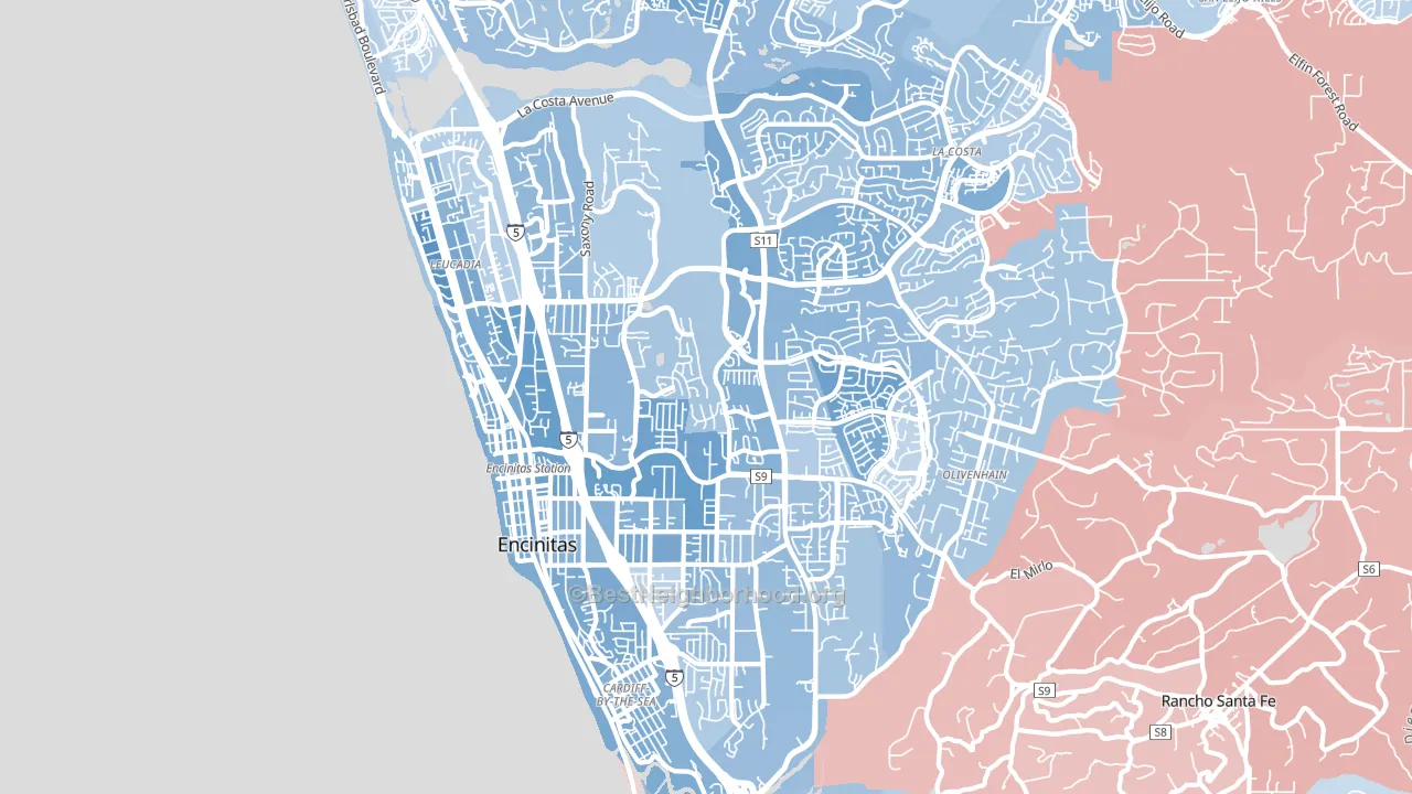 92024, CA block-group political-lean map
