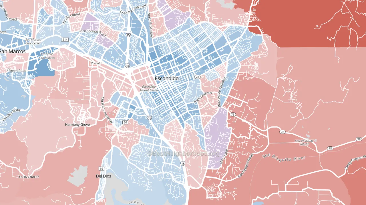 92025, CA block-group political-lean map
