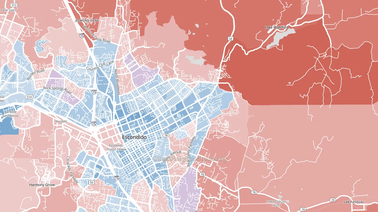 92027, CA block-group political-lean map